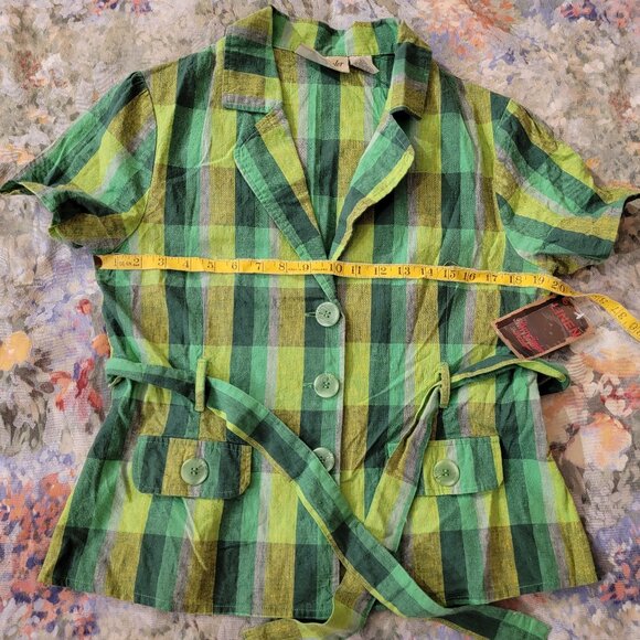 Sherry Taylor Checked Plaid Belted Shirt, Green, Size M, NWT - Picture 11 of 16